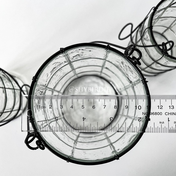 NEW Set of 3 Glass Lanterns with Black Wire Detail - Picture 9 of 12